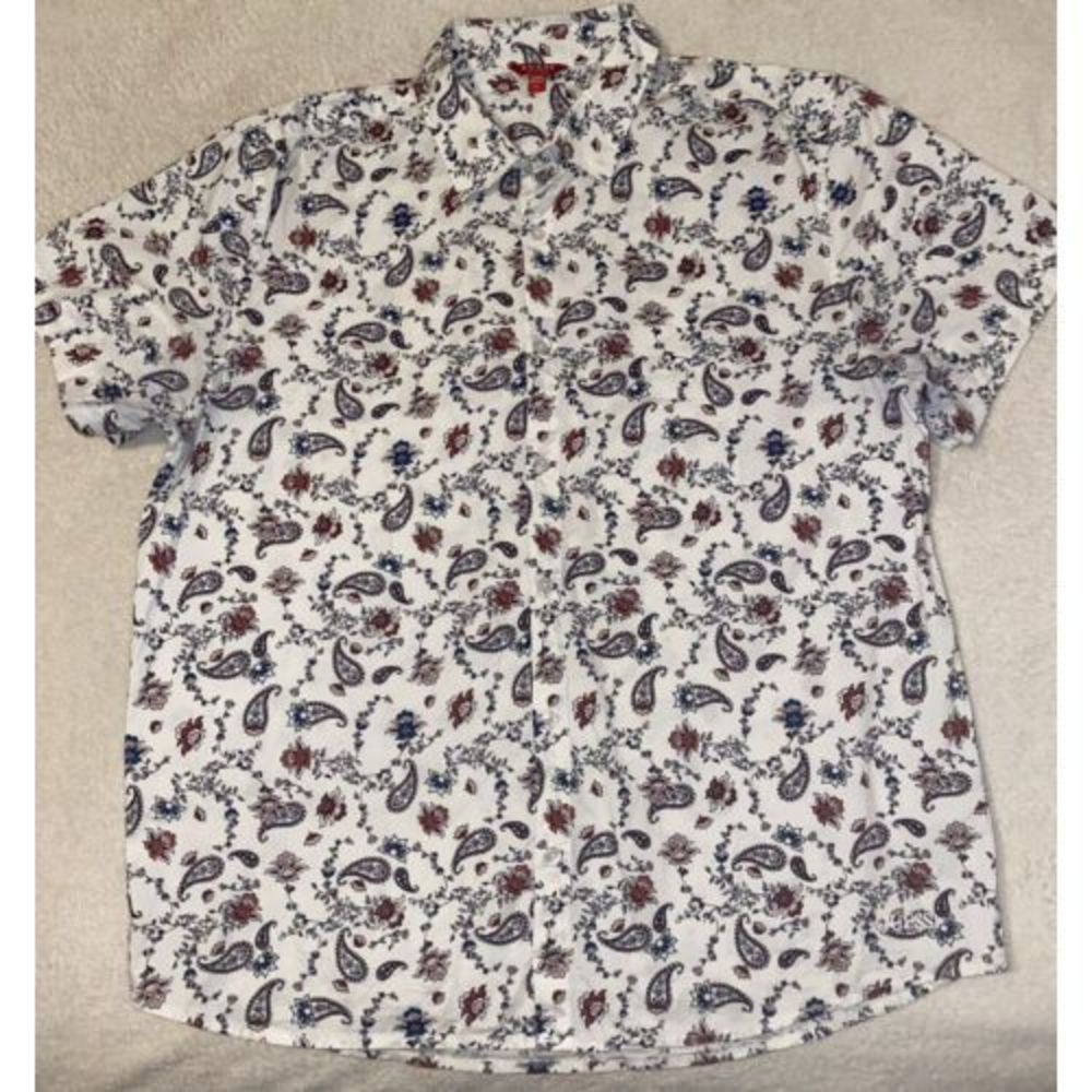 Men’s Guess Polo XL Los Angeles Floral Print White Red Blue Flowers Pattern